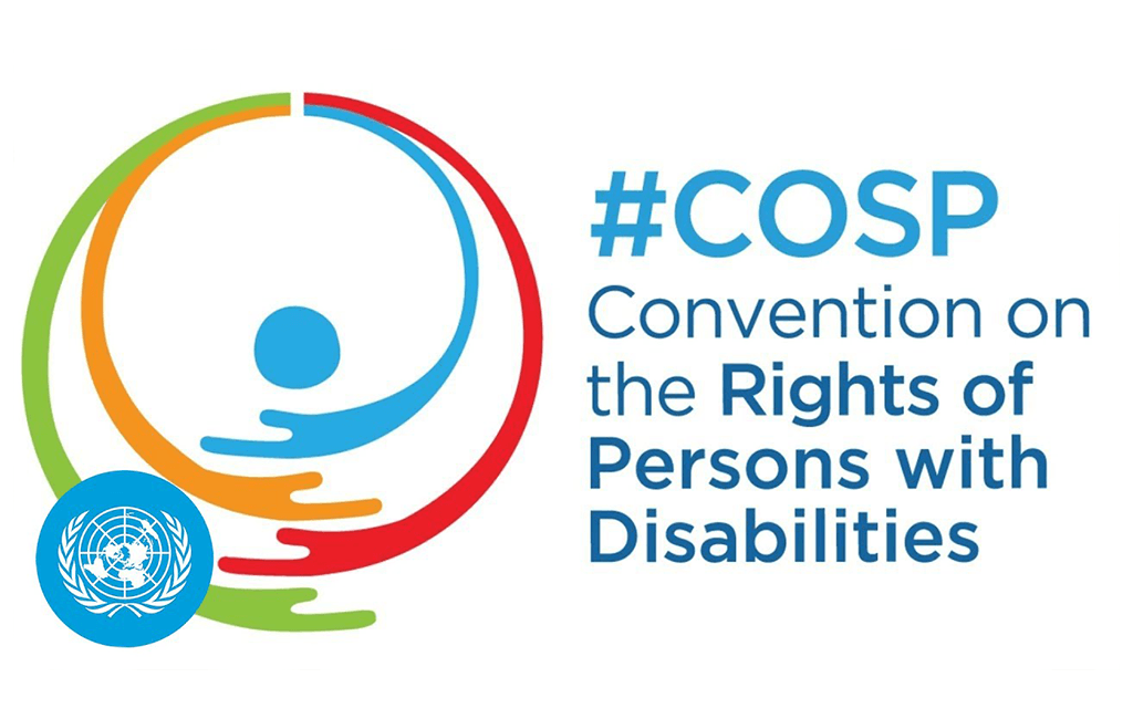 Image of text that says "# C O S P Convention on the Rights of Persons with Disabilities" with the Conference of States Parties and United Nations logos.
