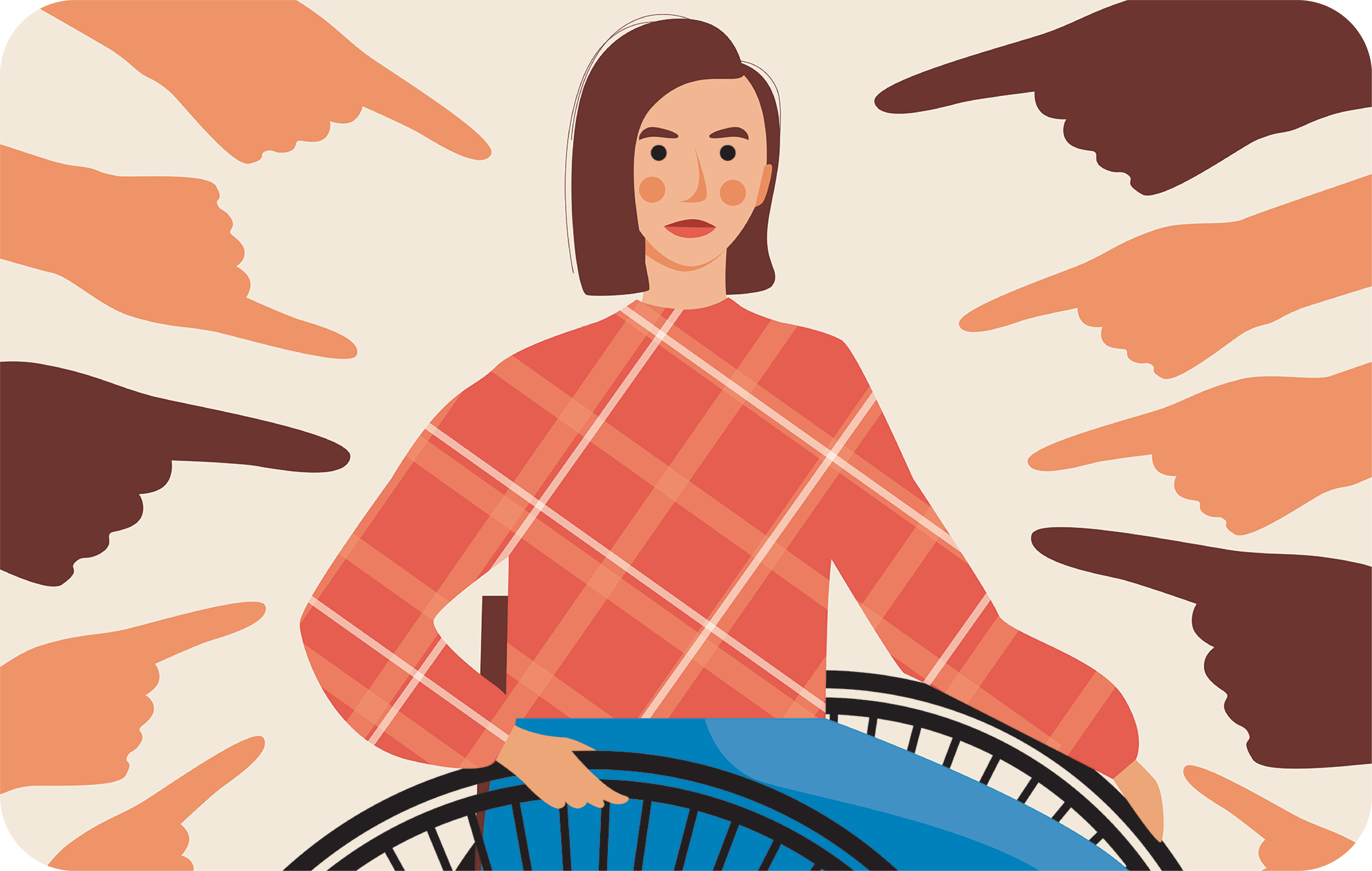 Drawing of woman in wheelchair being ridiculed