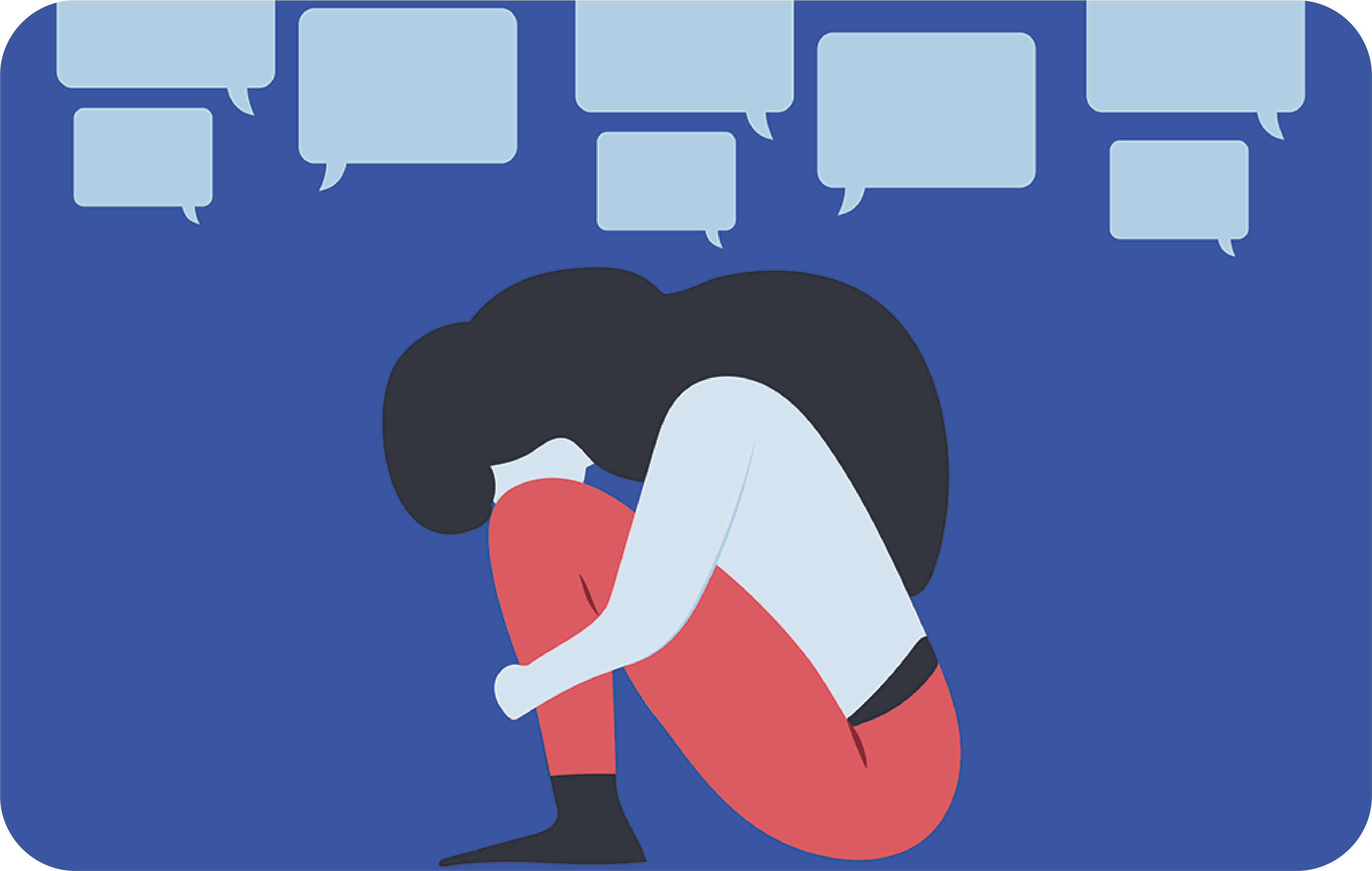 drawing of a women with speech bubbles above her